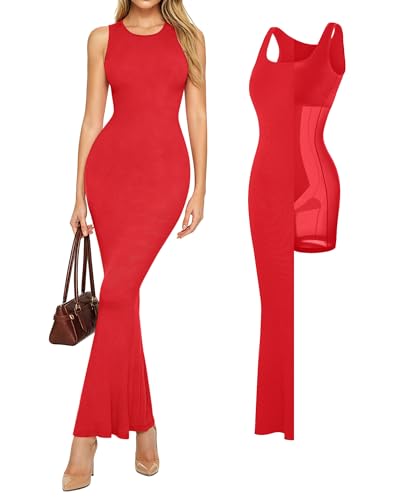 Image of Popilush Built-in Bra Shapewear Maxi Dresses for Women Sleeveless