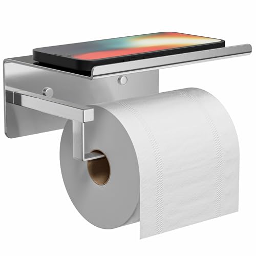 Toilettenpapierhalter Mit Ablage Klopapierhalter Chrom - Klorollenhalter,Toilettenpapierhalter Selbstklebend,Toilettenpapierhalter Ohne Bohren,Wc Papier Halterung Badezimmer,Edelstahl,Silber