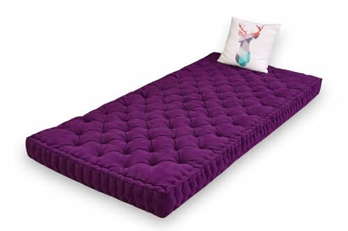 Image of ATOOTFUSION Soft Cotton Floor Box Mattress, 5-Inch Thick, Foldable, Movable, Medium Firm, Solid Colored (Purple, Queen 48X72X5 Inches)