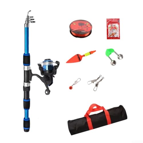 Canna da pesca telescopica da viaggio da 1 8 m, con mulinello, esche, ganci, completamente leggera, portatile, attrezzatura per uso esterno (blu)