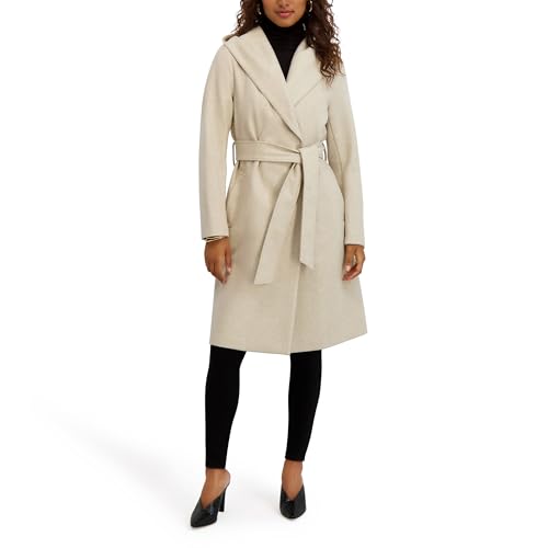 kensie Women's Outerwear Knit Faux Wool Jacket with Belted Waist