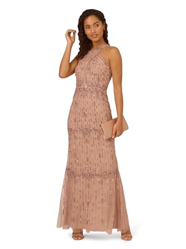 Image of Adrianna Papell Women's Bead Mermaid Long Dress, Rose Gold, 12