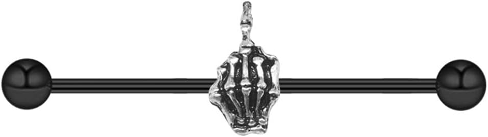 Black Skeleton Hands Industrial Barbell Earrings for Women Men Stainless Steel Halloween Skull Long Cartilage Helix Barbell Earrings Industrial Piercing Jewelry