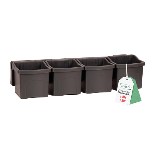 Image of Raaco Cup Set 1 Wall-Mounted Tool Organiser with 4 Containers, 10.7 x 40.7 x 9 cm. Weight: 0.29 kg, Capacity 12 kg. Ideal Shelving for organising Small Tools or Accessories