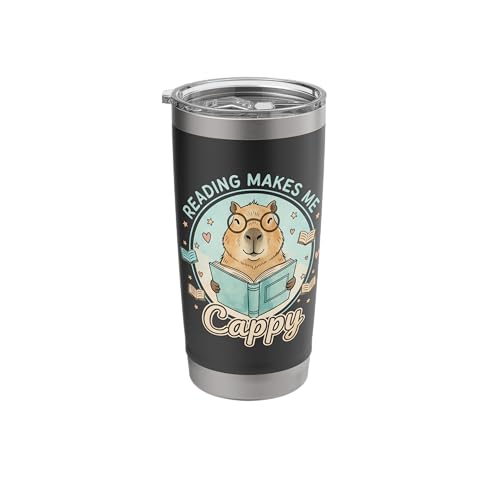 Reading Makes Me Cappy Bookworm Funny Capybara Book Reading Stainless Steel Insulated Tumbler