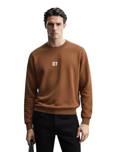 Sweat-shirt à manches longues brodé marron pour homme taille 46