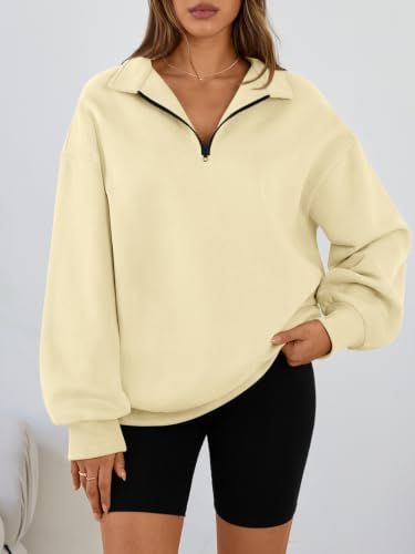 Image of Trendy Queen Women's Oversized Half Zip Fleece Sweatshirts-Cozy Pullover, Sweaters for Fall Winter