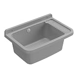 Adventa: Vasca lavatoio in resina di PP, fissaggio a Parete, Con Sifone e Piletta, Resistente agli acidi di uso comune, Lavanderia, Garage, Esterno, 58,3L × 39P × 24H cm, Grigio Cemento