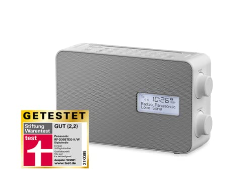 Panasonic RF-D30BTEG-W Digitalradio mit Bluetooth (DAB+, UKW, Netz und Batteriebetrieb, Spritzwasserschutz, AUX, Weckfunktion, Küchentimer) weiß