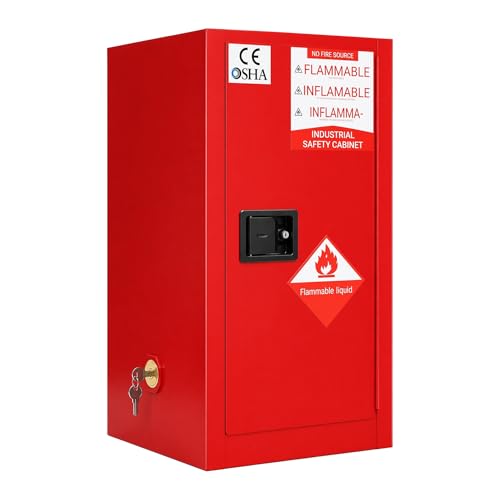 Fireproof Leak-Proof Flammable Safety Cabinet, 12 Gallon Double-Layer Welded Steel with Adjustable Internal Shelves, Perfect for Laboratory Factory Garage Industrial Commercial Storage