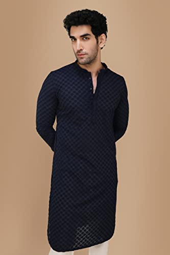 Image of Manyavar Men's Cotton Blend Chikankari Kurta Set (2pcs)