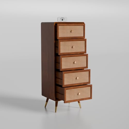 Image of Solid Sheesham Wood Chest of 5 Drawers | Multipurpose Console Dresser with 5-Compartment Storage Cabinet (Honey Finish, 5 Drawer Cabinet)