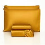 Jogo de lençol cetim completo 4 peças toque macio acetinado alto brilho casal queen king (Casal, Dourado)