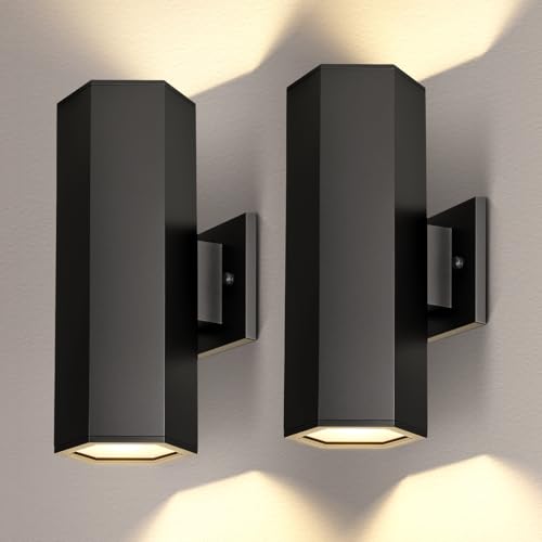 MZLITI Outdoor Light Fixture, Up and Down Lights Outdoor Wall Light, 2 Packs, Waterproof Outside Lights for House, 12 inches Black Aluminum Exterior Lighting Fixtures for Porch Patio Garage by MZLITI - Used condition - US$47.02