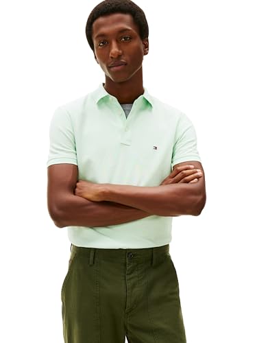 Image of Tommy Hilfiger Men's Short Sleeve Polo Shirts in Slim Fit with Stretch and Organic Pique Cotton