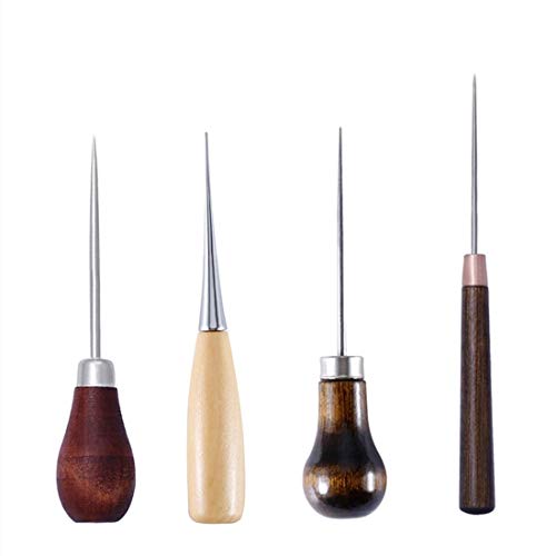 Lot de 4 Poinçons Avec Manche en Bois Poinçon Cuir Outil de Couture avec Poignee pour Travail du Cuir Cover