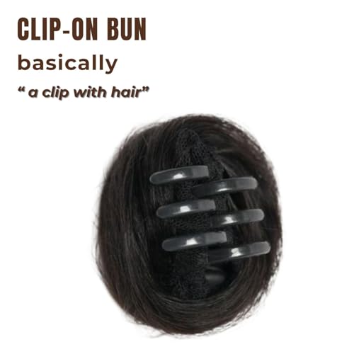 Image of Nish Hair Human Hair Mini Unisex Clip-On Bun (Natural Black) - 100% Human Hair, Natural Look, Easy to Wear