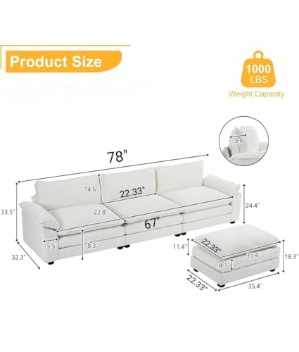 Image of SRMS Sectional Sofa Modern Deep 4 -Seat Sofa Couch | 3 + 1 ottoman | Chenille Sofa Sleeper Comfy Upholstered Furniture for Living Room, Apartment, Studio, Office | L Shape | Maroon