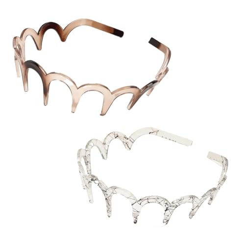 Vintage High Cranium Headbands for Women, U Shape Fashion Reversible Tooth Hair Comb Headband Non Slip, Reverse Korean Voluminous Headband with Teeth for Teen Girls Gifts(2Pcs-A)