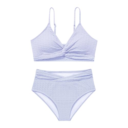 Image of Girls Swimsuit Solid Bathing Suit 2 Piece Twist Cross Adjustable Straps Soft Lining Bikini for Teen Girls with Chest Pad