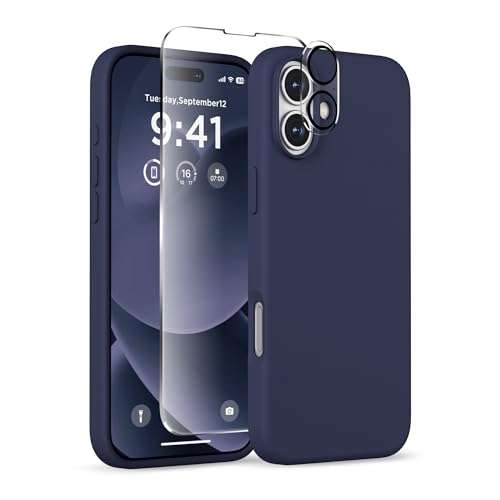 Image of Magnetic for iPhone 16 Case, Compatible with MagSafe, Liquid Silicone Phone Cover with Screen Protector & Camera Protector, Soft Anti-Scratch Microfiber Lining Inside 6.1 inch, Midnight Blue