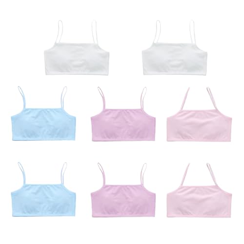 Image of 8 Pack Girls Sports Bra Soft Cotton Crop Tops for Girls Ages 8-12 Unpadded Kids Training Bra Crop Vest (UK, Age, 8 Years, 12 Years, Regular, Blue*2 White*2 Pink*2 Purple*2)
