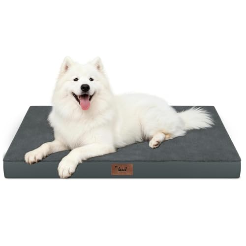 Image of Large Waterproof Orthopedic Dog Bed with Egg Crate Foam | Fits 42x28 Crates, TPU Waterproof Layer, 1680D Washable Oxford Cover, Portable Handle, Indoor & Outdoor Use, Up to 80 lbs