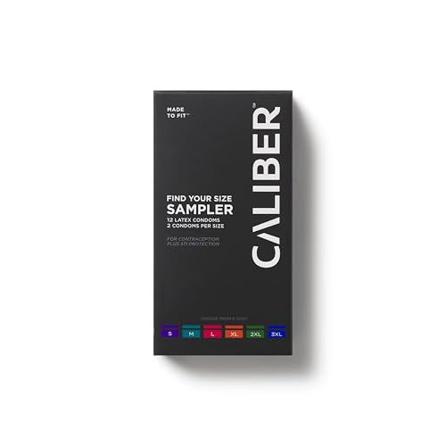 Find Your Condom Size Sampler — 2 Condoms Per Size (S, M, L, XL, 2XL, 3XL), Variety Pack, Assorted, Custom Fit, Lubricated, Latex, 12 Count