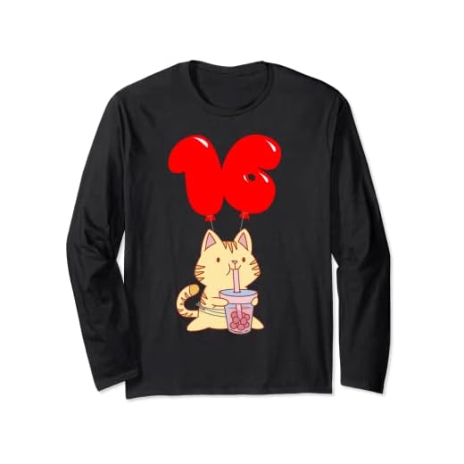 Gatito de té de burbujas - 16 Cumpleaños - Fiesta De Globos Manga Larga