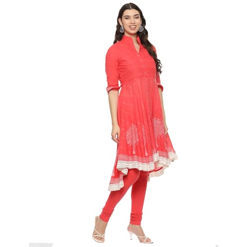 Image of BIBA Women Cotton Asymmetric Solid Kurta Churidar Suit Set