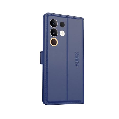 Image of AIBEX Compatible for Vivo Y31 Pro 5G / Vivo T4X 5G / iQOO Z10X 5G Flip Cover Leather Finish | Inside TPU with Card Pockets | Wallet Stand | Complete Protection Flip Case -Blue
