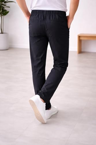 Image of 100% Pure Cotton Casual Trousers | Slim Fit Solid Chino Pants for Men | Comfortable Stretchable Everyday Wear Trousers with Side Pockets