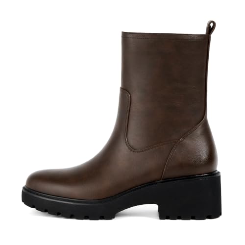 Easyfox Ankle Boots for Women Round Toe Chunky Heel Lug Sole Short Boots | Roomy Round Toe, Stable Chunky Platform Heel, Non-slip Lug Rubber Sole, All-match Dressy Ankle Booties for Fall & W