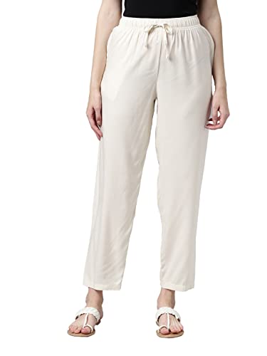 Image of GO COLORS Women Solid Mid Rise Relaxed Fit Viscose Casual Pants