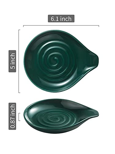 Image of LAUCHUH Spoon Rest for Stove Top, 5 inch Ceramic Spoon Holder for Kitchen Countertop, Heat-Resistant Large Cooking Utensil Rest for Spatula, Ladle or Tongs, Green