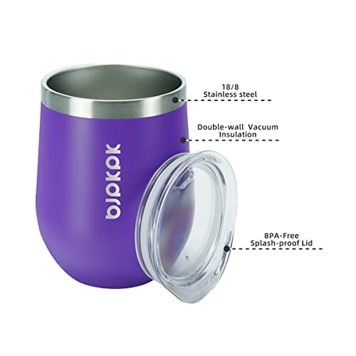 Image of BJPKPK 2 PCS 12oz Insulated Wine Tumblers, Stainless Steel Cups with Lid | Double Wall Vacuum Coffee Mugs, BPA-Free Reusable Wine Tumblers for Hot & Cold Drinks, Home, Party, Camping & Outdoor
