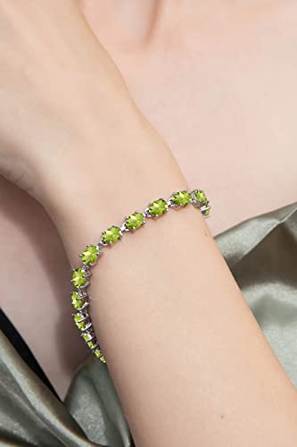 B. Brilliant Sterling Silver Peridot 7X5Mm Oval Link Tennis Bracelet For Women Girls #TOP2