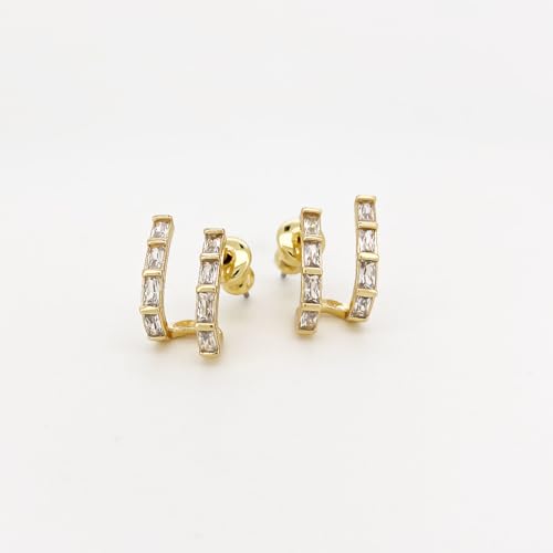 Image of Obidos 14K Gold Plated Illusion Stud Earrings for Women | Triple Huggie Hoop Earrings for One Hole| Trendy Simple Hypoallergenic Fashion Accessories Gold Jewelry Gifts for Womens