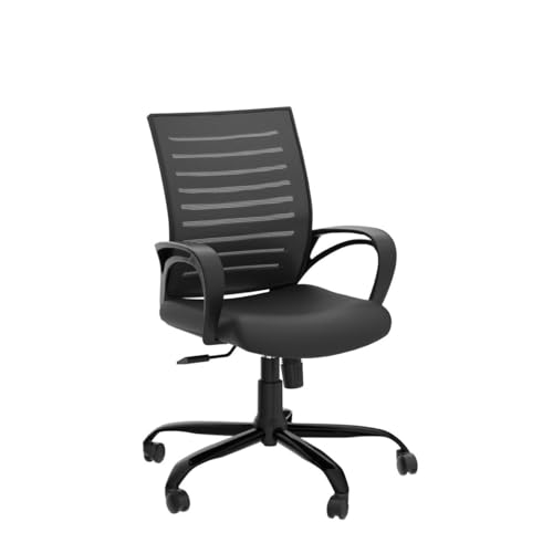 Image of beAAtho Verona Mesh Mid-Back Ergonomic Desk Office Chair with Tilting Mechanism, Comfortable Seat, and Revolving Heavy Duty Metal Base | Ideal for Work from Home & Study (Grey)