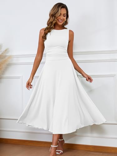 Kaximil Women's Boat Neck Sleeveless A Line Maxi Dress Ruffle Flowy Casual Long Dresses3