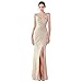 Robe Soirée Femme Sirène Longue Paillette Fente Haute Bretelles Spaghetti Réglables Coupe Ajustée avec Coussin de Poitrine Brillant Mariage Cocktail Cérémonie Bal Anniversaire Maxi Coloré Abricot M