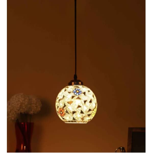 Carsten Sparkle Glass with Flower Design Multicolor Hanging Light/Pendant Light - Unique & Decorative Ceiling Light Fixture for Home, Bar, Living Room, Bedroom, Office, Dining, Cafe, Restaurants-image-0