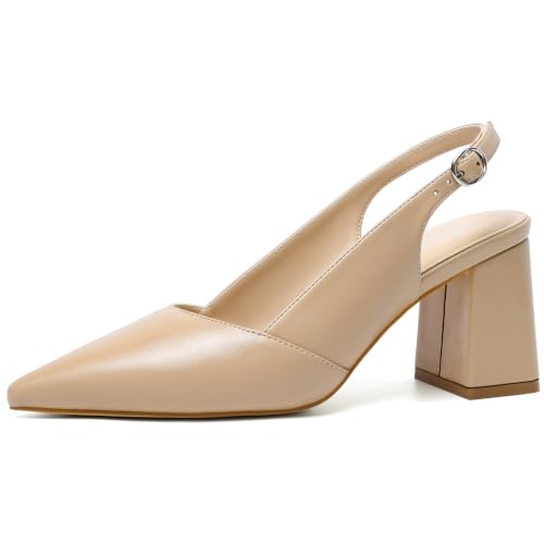 Image of Mostrin Kitten Heels for Women Slingback Pointed Closed Toe Heels Women's Pumps Shoes for Wedding, Party, Commuting
