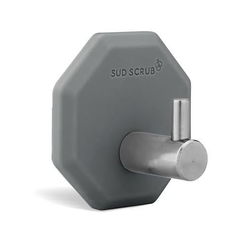 Sud Scrub® Antimicrobial Shower Hook, Self Adhesive Hooks for Shower Wall, Heavy Duty Removable Wall Hooks, Stick On Hooks for Hanging, Bathroom Towel Hook (Charcoal) Cover