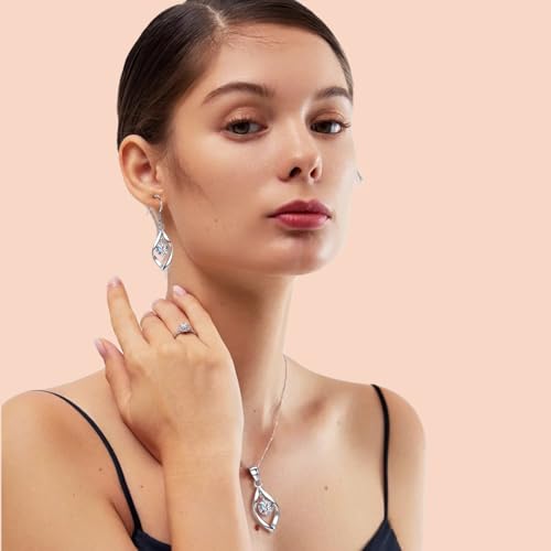 Silver Jewellery Set for Women, 925 Sterling Silver Women's Jewellery Sets with White/Blue/Pink Zirconia, Hypoallergenic Twist Pendant Necklace & Hook Dangle Earrings Set Gift with Gift box - Image 5