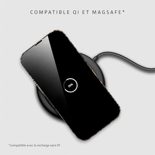 Coque iPhone 14 Pro Max motif floral Or Noir rigide mince antichoc avec caméra