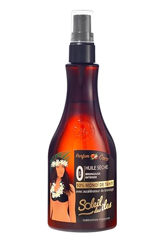 Soleil des Îles | Huile Sèche Bronzante au Monoï de Tahiti 100% Naturel – Parfum Coco – Accélérateur de Bronzage – Fabriqué en France