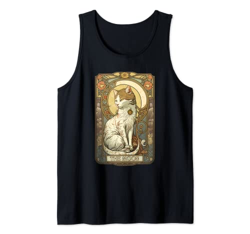 Tarjeta de tarot de gato, tarjeta de tarot de la luna, camiseta Art Nouveau Camiseta sin Mangas