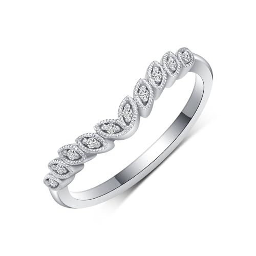 Vintage Leaf Wedding Ring Set for Women, 18K White Gold Platinum Plated Moissanite Engagement Ring Sets 925 Sterling Silver Bridal Ring Set Her Gift for Wedding Anniversary Christmas3