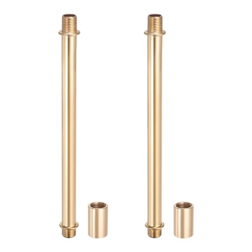 Image of PATIKIL Straight Pipe Lamp Stems Rod Kit, 2 Set M10 Carbon Steel 150mm(5.91 inch) Long Double End Thread Rod with Coupling Nuts Sleeve Connector for Table Lamps Chandeliers,Gold